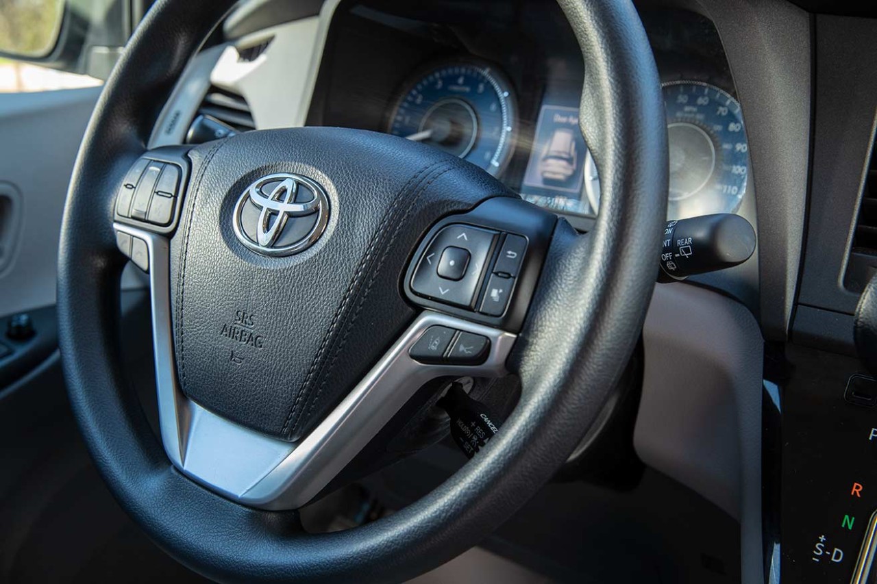 Toyota steering wheel close up without hand controls