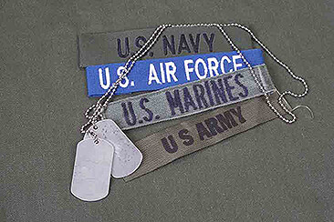 US military branch uniform patches with dog tags 