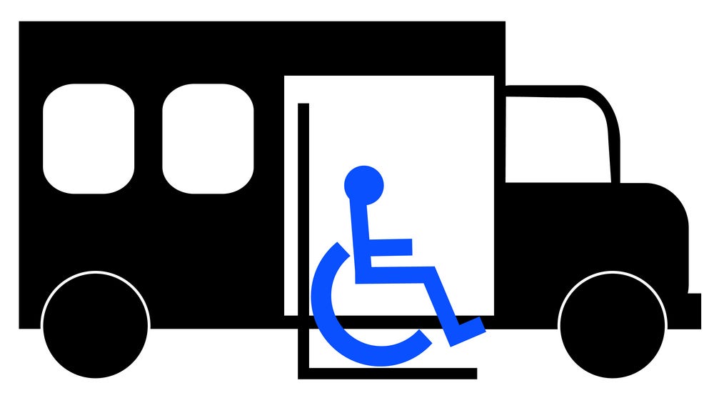 illustration of paratransit bus picking up wheelchair passenger illustration of paratransit bus picking up wheelchair passenger