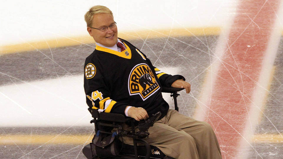 Bruins vs. Lightning (Boston, MA, 101215) Travis Roy is honored by the Boston Bruins before the NHL hockey game against Tampa Bay Lightning in Boston, Monday, Oct. 12, 2015. 
 (Staff Photo by Chitose Suzuki)