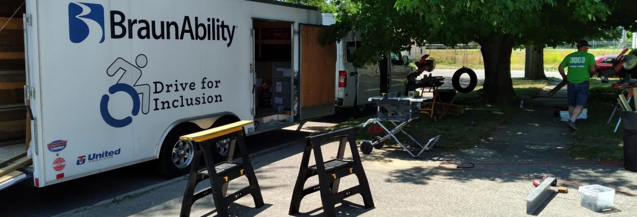 BraunAbility truck with The Greens building a deck