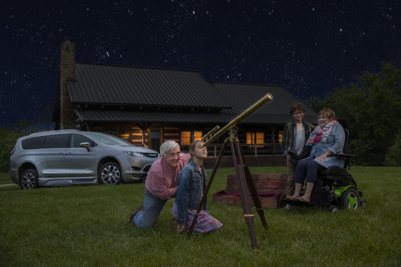 a family crossing stargazing off there list of summer activities for wheelchair users