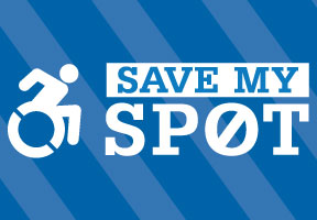 handicap parking campaign logo Save My Spot|handicap parking campaign Save My Spot|handicap parking spaces with striped van spaces next to them|handicap parking tickets - Save My Spot BraunAbility