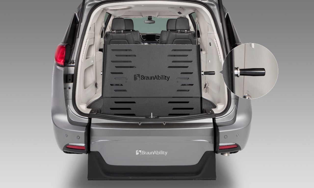 manual rear-entry ramp on wheelchair accessible vehicle