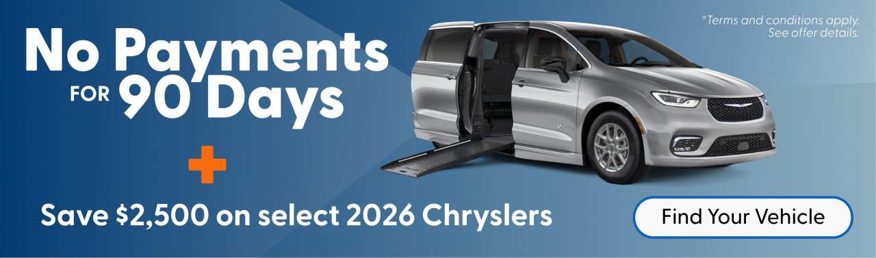 Special Financing as low as 3.99% of $3,000 Customer Incentive on new Chrysler vehicles featuring new BraunAbility conversions